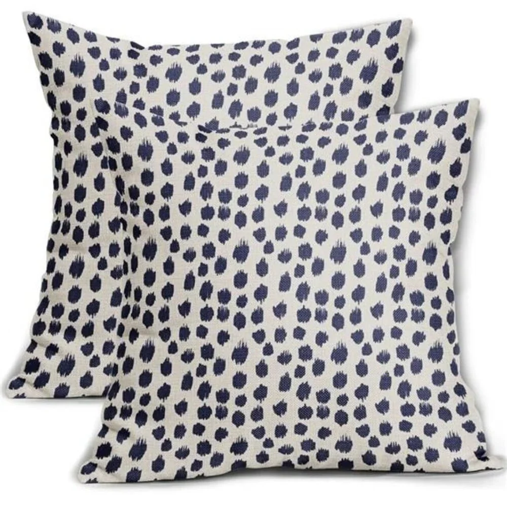 New West Elm Set 2 Navy Blue Boho Embroidered Throw Pillow Case Cover Sham 18x18